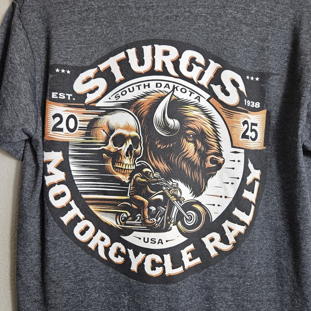 Harley Davidson 2025 Sturgis South Dakota T shirt Size M Gray Skull Buffalo